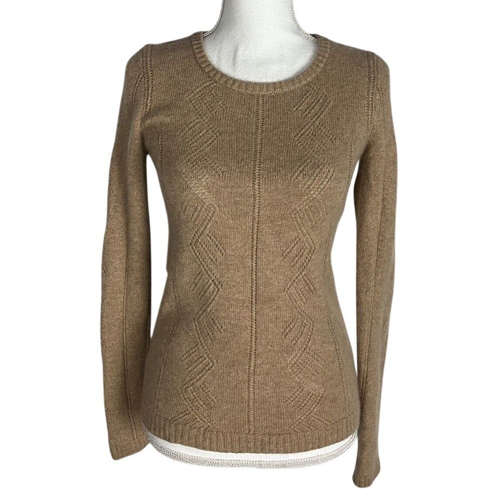 Garnet Hill Womens 100% Cashmere Tan‎ Crewneck Sweater Size XS Long Sleeve